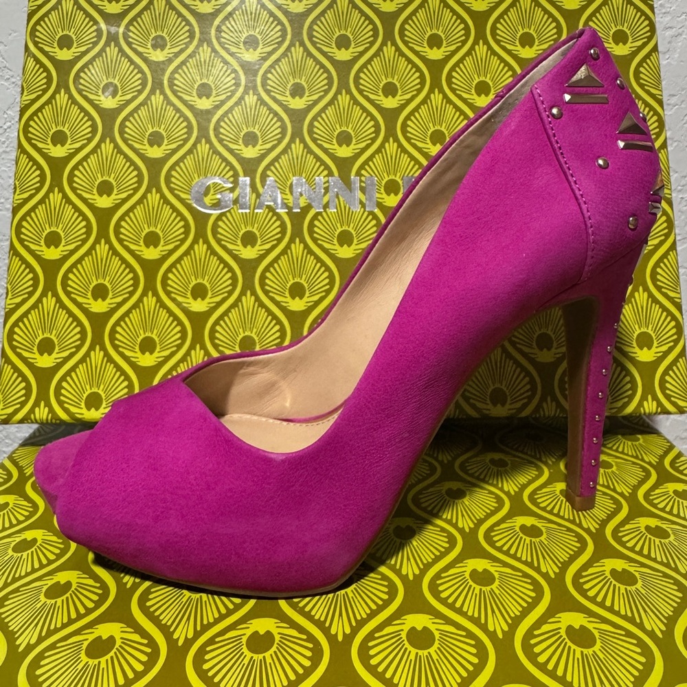 Gianni Bini Lexxa Pink Suede Peep-Toe Heels